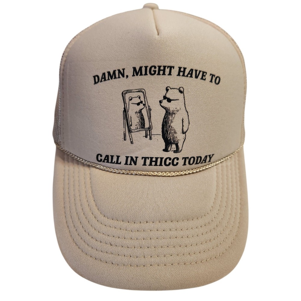 Funny Humor‎ Bear Trucker Hat Nissun Cap Mens Beige Graphic